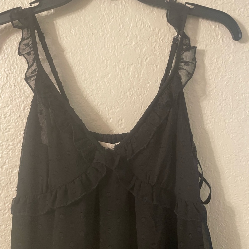 Black Ruffled Sleeveless Top